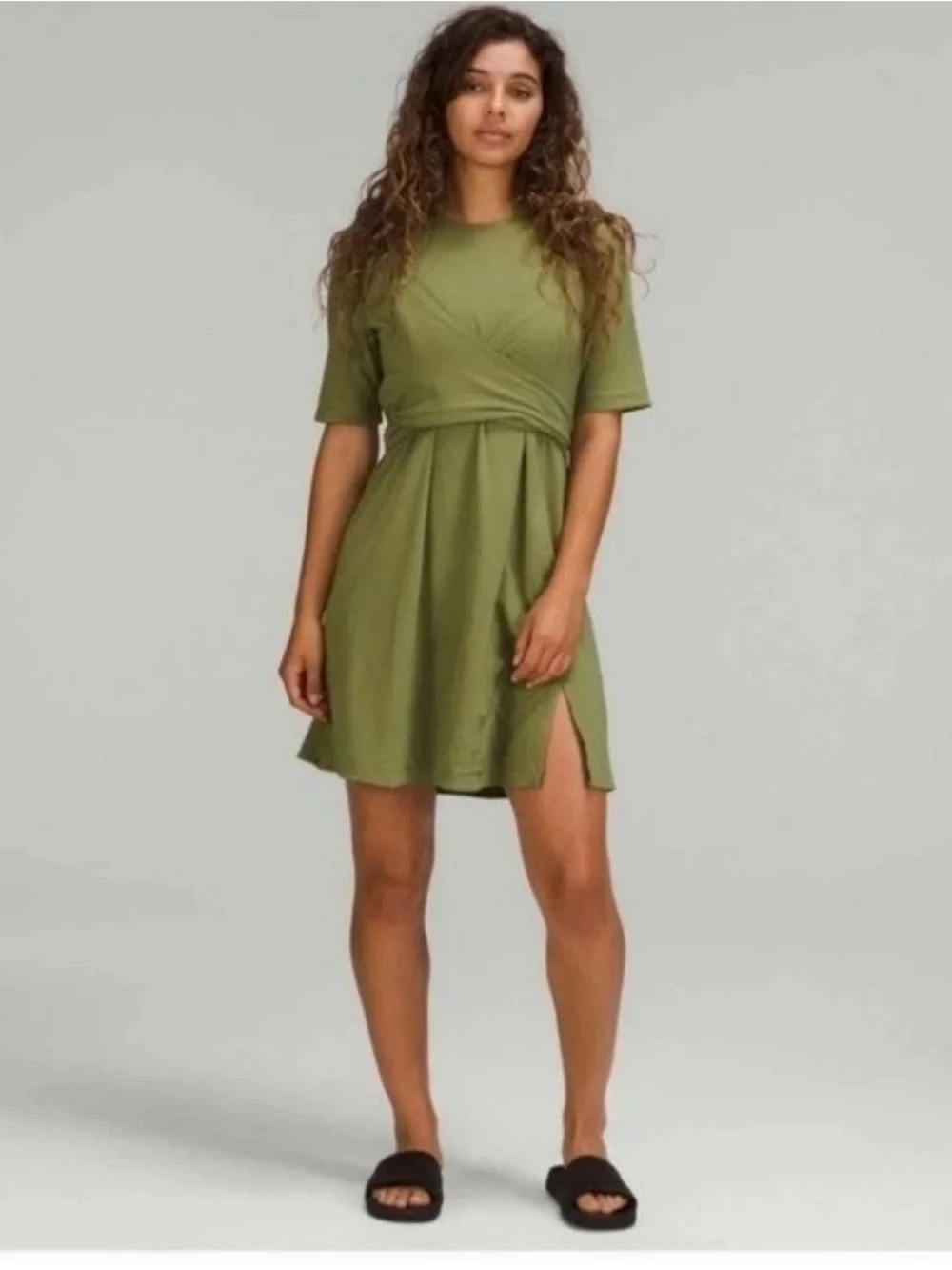 Lululemon Olive Green Short Sleeve Wrap-Front Dress Size 2